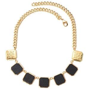 TRENDSETTER FAUX LEATHER COLLAR NECKLACE (GOLDTONE / BLACK) NEW SEALED!!!
